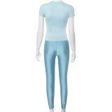 SC Simple Solid Color Short Sleeve T-Shirt Skinny Pants Two Piece Set MXBF-D24ST373