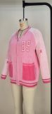 SC Letter Print Baseball Zipper Sweater Loose Top MDF-5553