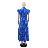 SC Print Ruffles Sleeve Slim Maxi Dress GYLY-10555