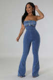 SC Sexy Wrap Chest Denim Slim Jumpsuit LX-6029