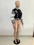 SC Ribbed Color Block Print Baseball Jacket YNSF-2663