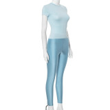 SC Simple Solid Color Short Sleeve T-Shirt Skinny Pants Two Piece Set MXBF-D24ST373