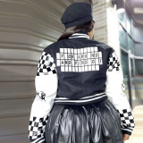 SC Ribbed Color Block Print Baseball Jacket YNSF-2663