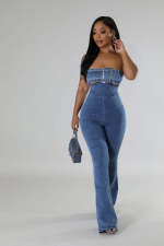 SC Sexy Wrap Chest Denim Slim Jumpsuit LX-6029