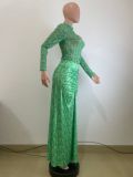 SC Mesh Long Sleeve Tops And Long Skirts Two Piece Set QODY-6050