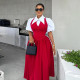 SC Bubble Sleeve Shirt Neck Fake Two Maxi Dress GCNE-7782