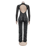 SC Fashion Backless Hot Drill Jumpsuit BY-7067
