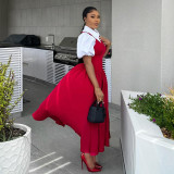 SC Bubble Sleeve Shirt Neck Fake Two Maxi Dress GCNE-7782