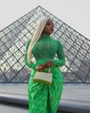 SC Mesh Long Sleeve Tops And Long Skirts Two Piece Set QODY-6050