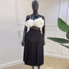SC High Waist Irregular Tie Pleated Long Skirt GCNE-7493