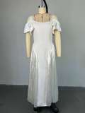 SC U Neck Ruffles Sleeve Big Swing Maxi Dress GCNE-7601