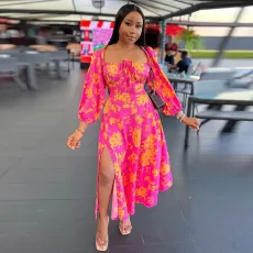 SC Long Sleeve Print Long Sleeve Maxi Dress GCNE-7258