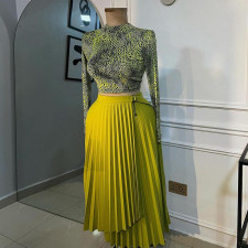 SC Tie Up Irregular Pleated Long Skirt GCNE-7517