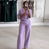 SC Solid Color Lapel Neck Blazer Tow Piece Pants Suit GCNE-7539