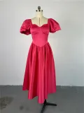 SC Square Neck Bubble Sleeve Solid Midi Dress GCNE-7124
