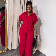 SC Solid Color Short Sleeve Shirt Loose Pants Suit GCNE-7043
