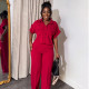 SC Solid Color Short Sleeve Shirt Loose Pants Suit GCNE-7043