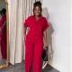 SC Solid Color Short Sleeve Shirt Loose Pants Suit GCNE-7043