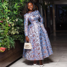 SC Long Sleeve Print O Neck Maxi Dress GCNE-7305