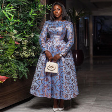 SC Long Sleeve Print O Neck Maxi Dress GCNE-7305