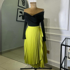 SC Tie Up Irregular Pleated Long Skirt GCNE-7517