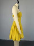 SC Solid Color Pleated Halter Mini Dress GCNE-7675