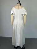 SC U Neck Ruffles Sleeve Big Swing Maxi Dress GCNE-7601