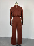 SC Solid Color Long Sleeve Wide Leg Pants Suit GCNE-6993