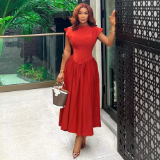 SC Sleeveless Solid Color Slim Midi Dress GCNE-6990