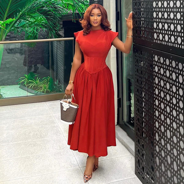 SC Sleeveless Solid Color Slim Midi Dress GCNE-6990