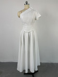 SC Slash Neck Short Sleeve Solid Midi Dress GCNE-7064