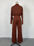 SC Solid Color Long Sleeve Wide Leg Pants Suit GCNE-6993