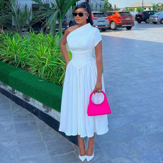 SC Slash Neck Short Sleeve Solid Midi Dress GCNE-7064