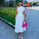 SC Slash Neck Short Sleeve Solid Midi Dress GCNE-7064