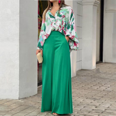SC Print Long Sleeve Shirt Loose Two Piece Pants Set GCNE-8608