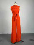SC Lapel Loose Sleeveless Solid Color Jumpsuit GCNE-7041