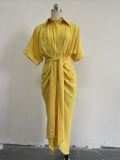 SC Solid Color Single-breasted Shirt Dress GCNE-8619