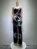 SC Print V Neck Vest And Wide Leg Pants 2 Piece Set GCNE-8505