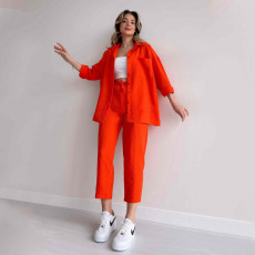 SC Solid Color Loose Shirt Two Piece Pants Set GCNE-5065