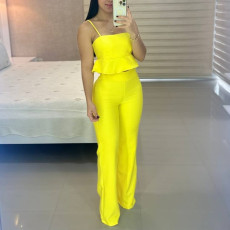 SC Suspender Ruffle High Waisted Straight Pants Set GCNE-3057