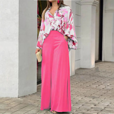 SC Print Long Sleeve Shirt Loose Two Piece Pants Set GCNE-8608