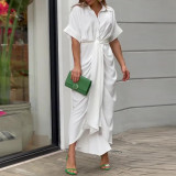 SC Solid Color Single-breasted Shirt Dress GCNE-8619