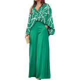 SC Print Long Sleeve Shirt Loose Two Piece Pants Set GCNE-8608