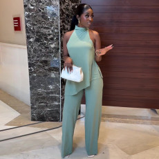 SC Off Shoulder Sleeveless Top And Wide Leg Pants Suit GCNE-7038