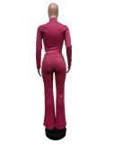 SC Solid Color Zipper Slim Two Piece Pants Set MEM-88605