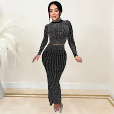 SC Hot Drill Long Sleeve Two Piece Skirt Set BY-7093