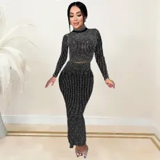 SC Hot Drill Long Sleeve Two Piece Skirt Set BY-7093