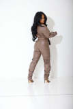 SC Long Sleeve Solid Color PU Leather Two Piece Pants Set OLYF-6162