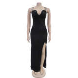 SC Deep V Neck Sleeveless Sling Maxi Dress BY-7086