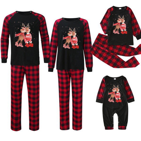 SC Christmas Printed Plaid Patchwork Loungewear Parent-Child Set GFTM-JJFA01-144